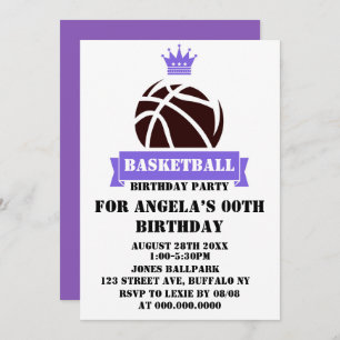 Princess Purple Basketball Birthday Party Invites