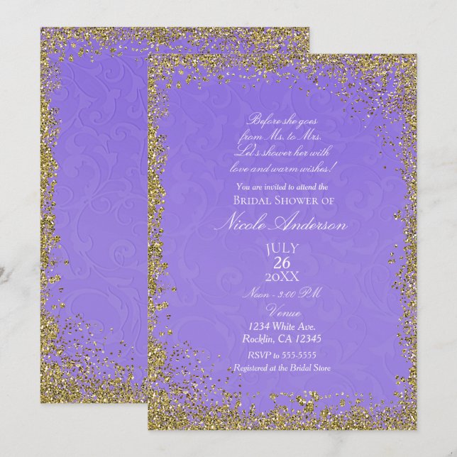 Princess Purple Damask Storybook Bridal Shower Invitation (Front/Back)