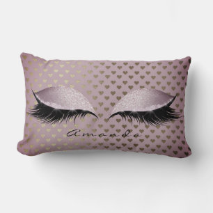 Princess Purple Gold Glitter Lashes Name Heart Lumbar Cushion