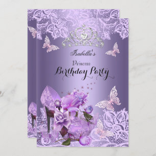 Princess Purple Lilac High Heel Rose Birthday 3 Invitation