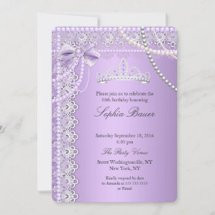 Princess Purple Pearl Bow Lace Birthday Party Invitation