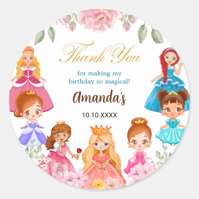 Princess Queen Girl Birthday Party Stickers Label (Front)