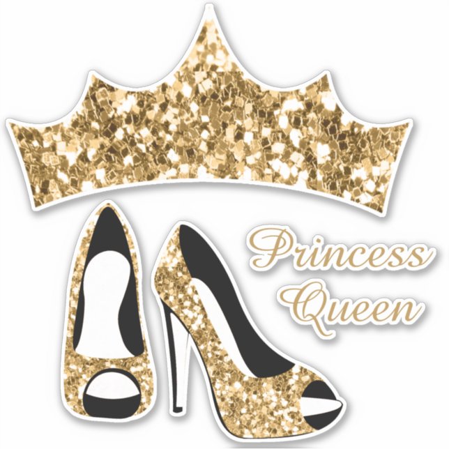 Princess Queen Gold Glitter Crown High Heels (Front)