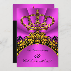 Princess Queen Gold Hot Pink Birthday Party Invitation