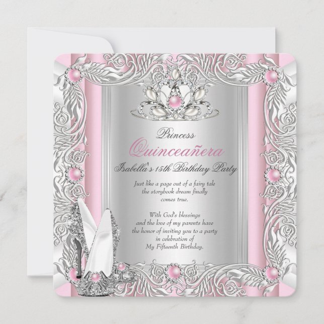 Princess Quinceanera 15th Birthday Light Pink Invitation (Front)