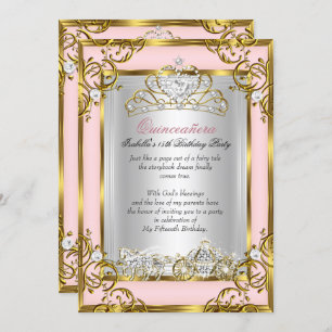 Princess Quinceanera 15th Birthday Pink Peach Invitation