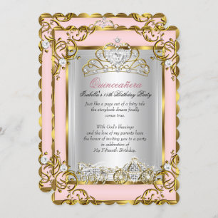 Princess Quinceanera 15th Birthday Pink Peach Invitation