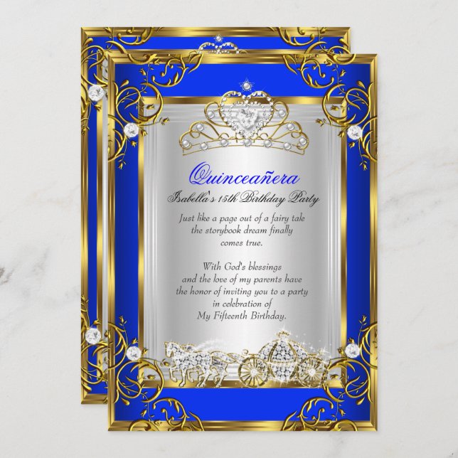 Princess Quinceanera 15th Birthday Royal Blue 2 Invitation (Front/Back)