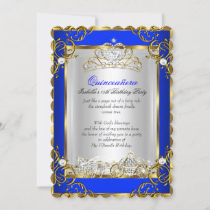 Princess Quinceanera 15th Birthday Royal Blue 2 Invitation