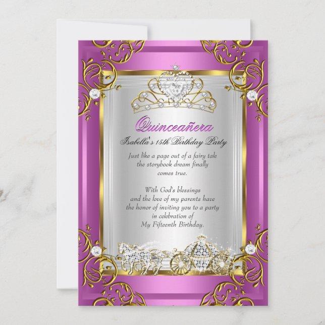 Princess Quinceanera 15th Birthday Royal Pink Invitation (Front)