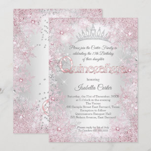 Princess Quinceanera Birthday Party Pink Silver Invitation