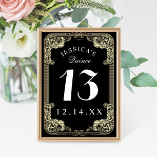 Princess Quinceanera Black Table Number