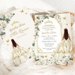 Princess Quinceañera Champagne Ivory Roses Dress  Invitation<br><div class="desc">Personalise this lovely quinceañera invitation with your own wording easily and quickly,  simply press the customise it button to further re-arrange and format the style and placement of the text.  Matching items available in store!  (c) The Happy Cat Studio</div>