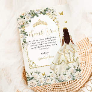 Princess Quinceañera Champagne Ivory Roses Dress Thank You Card