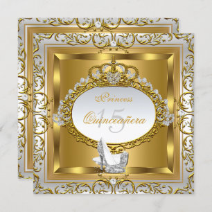 Princess Quinceanera Elite Elegant Gold High Heels Invitation