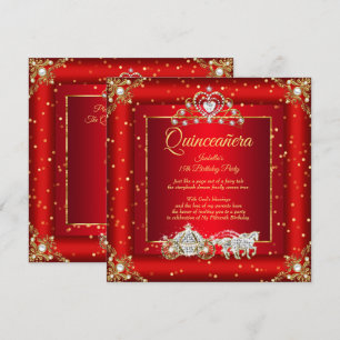 Princess Quinceanera Elite Regal Red Gold Sparkle Invitation