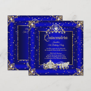 Princess Quinceanera Elite Royal Blue Gold Sparkle Invitation
