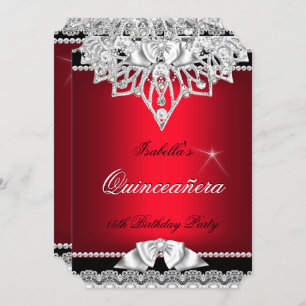 Princess Quinceanera Girl Red Black 15th Invitation