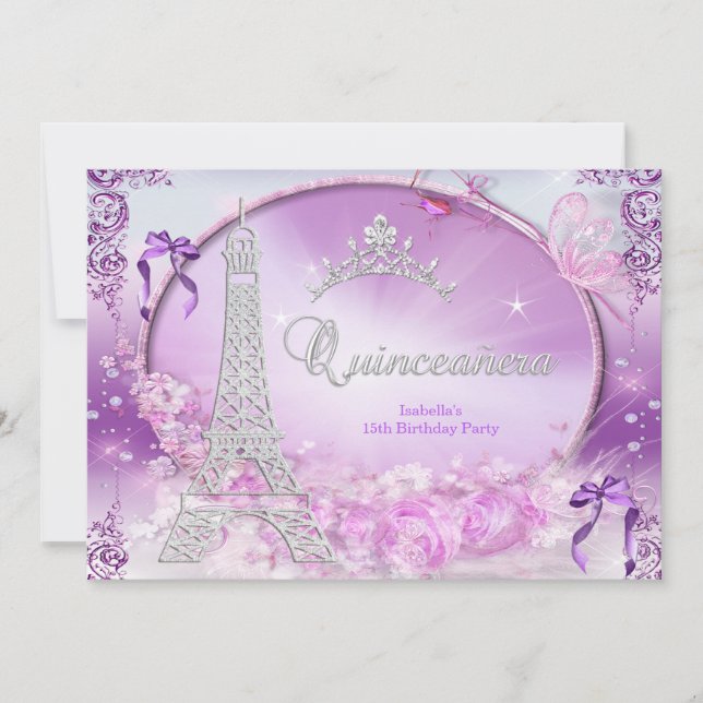 Princess Quinceanera Magical Purple Silver 2 Invitation (Front)