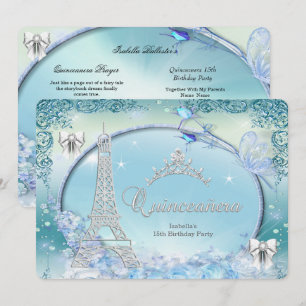 Princess Quinceanera Magical Teal Blue Silver Invitation