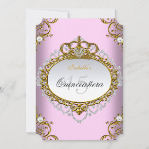 Princess Quinceanera Party Pink Gold White Invitation