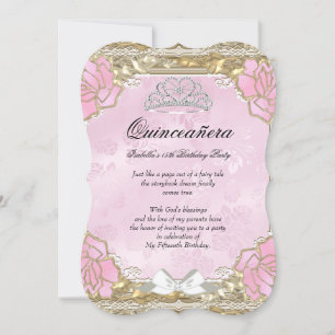 Princess Quinceanera Pink Gold Birthday Tiara Invitation