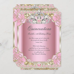Princess Quinceanera Pink Pearl Birthday Party Invitation