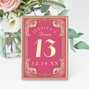 Princess Quinceanera Pink Table Number