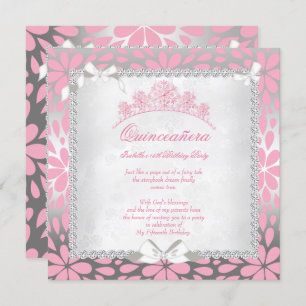Princess Quinceanera Pretty Floral Pink Birthday Invitation