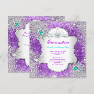 Princess Quinceanera Purple Teal Winter Wonderland Invitation