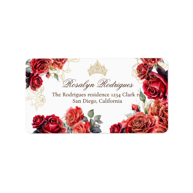 Princess Quinceanera - Red Roses Birthday  Label (Front)