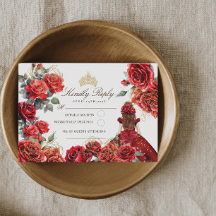Princess Quinceanera - Red Roses Birthday  RSVP Card