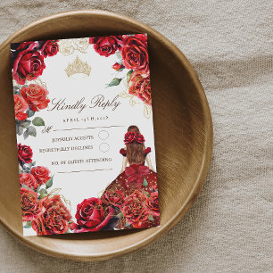Princess Quinceanera - Red Roses Birthday  RSVP Card