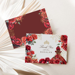 Princess Quinceanera - Red Roses Birthday  Thank You Card