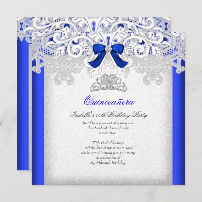 Princess Quinceanera Royal Blue 15th Birthday 2 Invitation (Front/Back)