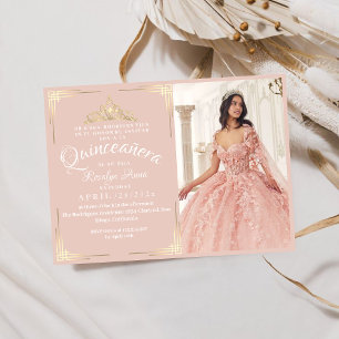 Princess Quinceañera Spanish Pink Rose Photo 15th Invitation