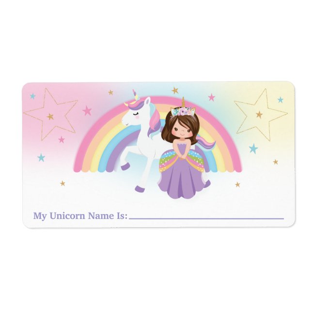 Princess Rainbow Unicorn My Unicorn Name Stickers (Front)