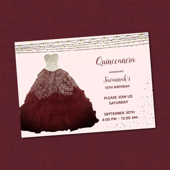 Princess Red Gown String Lights Quinceanera Invitation (Creator Uploaded)
