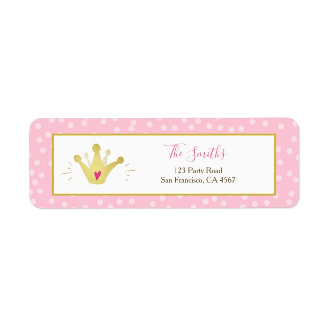 Princess Return Address Label Pink Gold Crown Girl (Front)