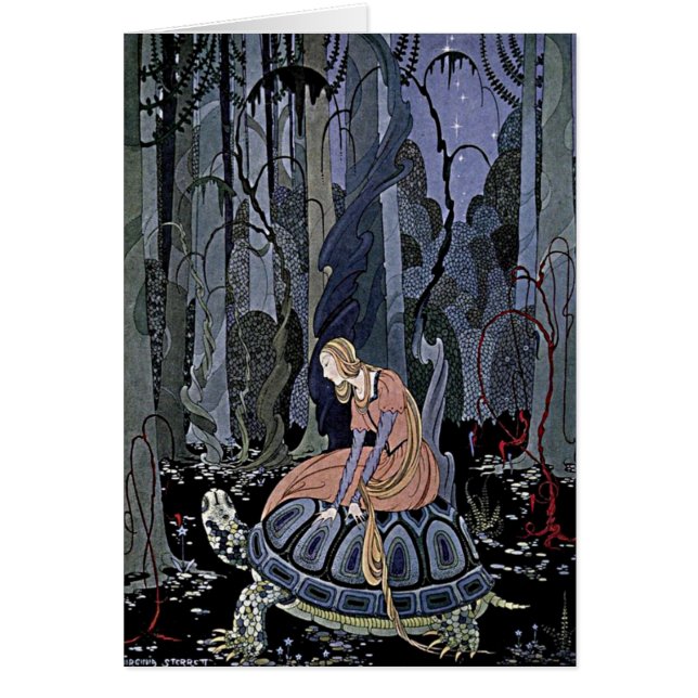 Princess Rides a Turtle Enchanted Magic Witch Art (Front)