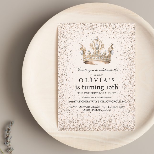  Princess Rose Gold Girl 10th Birthday Party Invitation (Creator Uploaded)