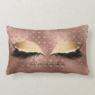 Princess Rose Gold Glitter Lashes Name Hearts Lumbar Cushion