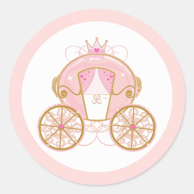 Princess Royal Carriage Pink & Gold Birthday Party Classic Round Sticker (Front)