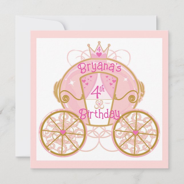 Princess Royal Carriage Pink & Gold Birthday Party Invitation (Front)