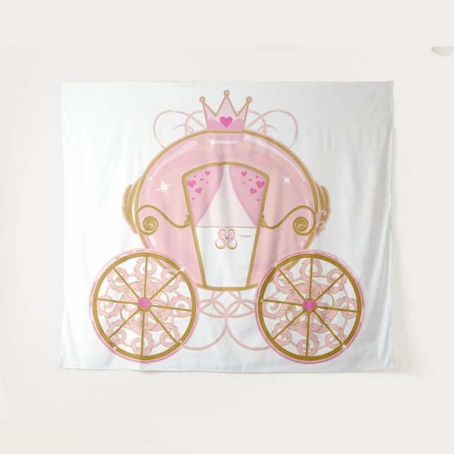 Princess Royal Carriage Pink & Gold Party Backdrop Tapestry (Front (Horizontal))