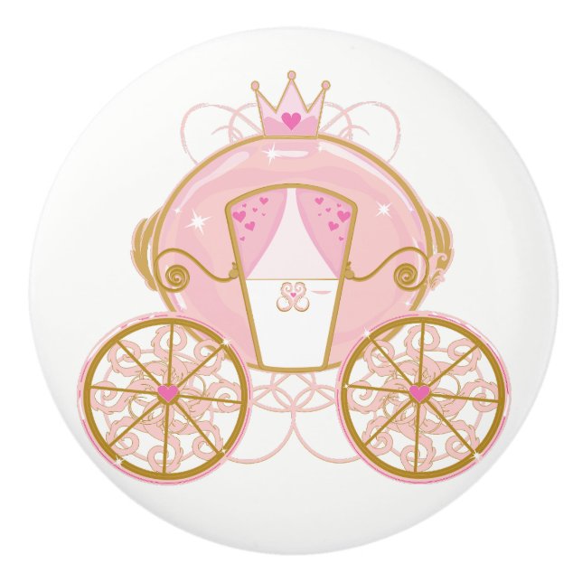 Princess Royal Carriage Pink & Gold Wall Art  Ceramic Knob (Front)