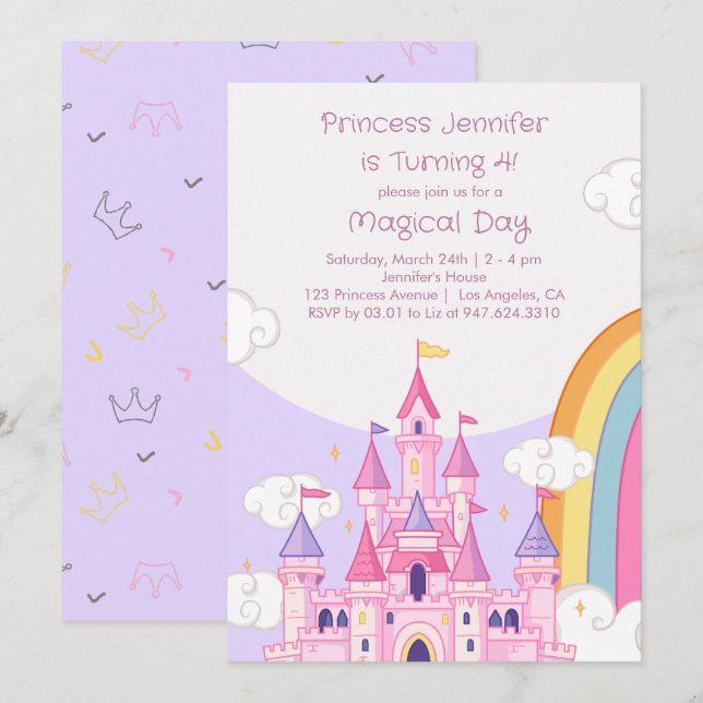 Princess Royal Castle Birthday Party  Invitation (Front/Back)