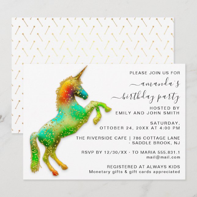 Princess Royal Gold Glitter Birthday Magic Unicorn Invitation (Front/Back)