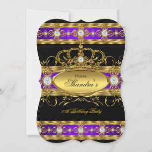 Princess Royal Purple Gold Diamond Queen Crown Invitation