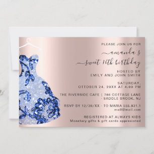 Princess Royal Rose Dress Sweet 16th Blue Navy  Invitation